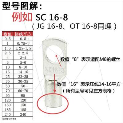 SC2.5-4/5/6/8窥口短铜鼻子铜线耳铜接头SC2.5平方铜线鼻接线端子