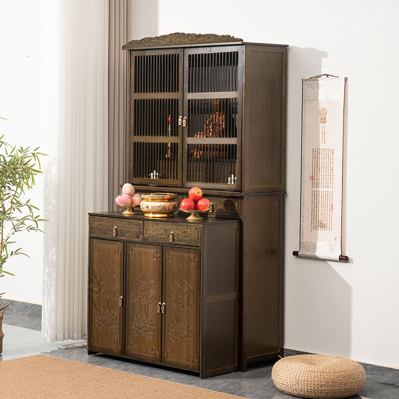 佛龛神台新中式楠竹供桌加高财神菩萨家用佛室佛像立柜带门供奉台