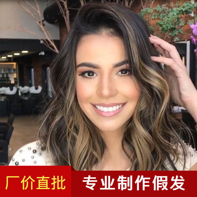 亚马逊新款偏分齐肩卷发女大波浪