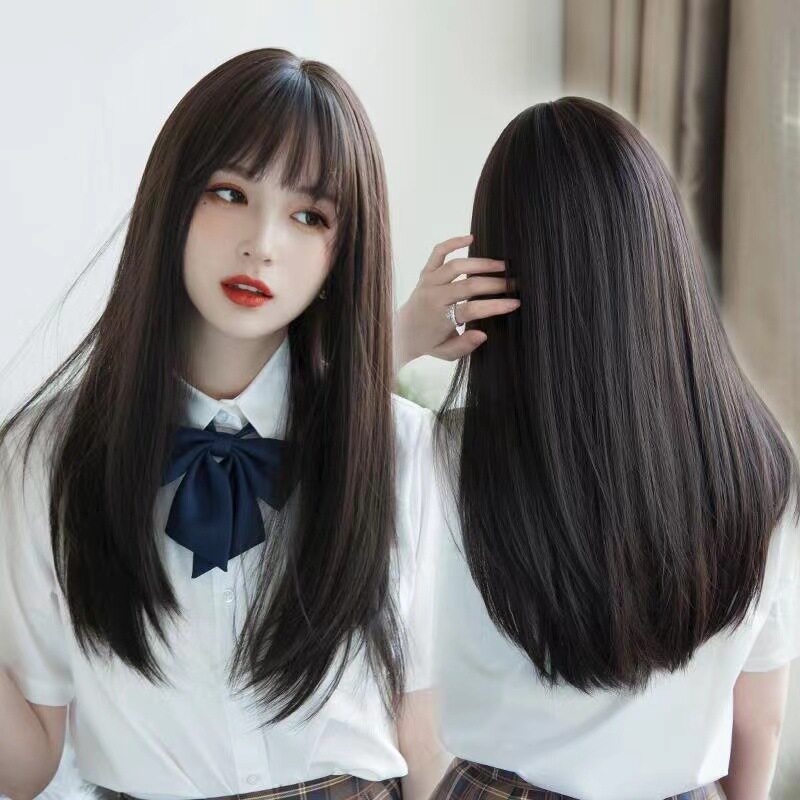 假发女中长锁骨发空气刘海