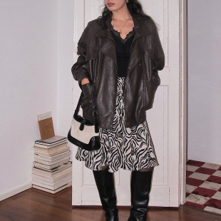 斑马纹半身裙a字多裁片拼接伞裙高腰中长款 法式 半裙 itch痒痒 ooh