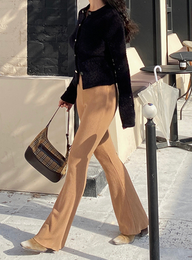 ooh itch痒痒 微喇叭高腰休闲裤法式复古修身显瘦直筒针织长裤