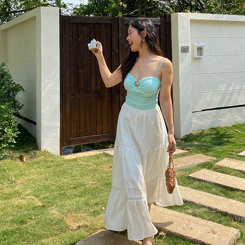 法式度假风白色半身裙