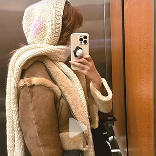 ooh 」有机全棉爱心连帽流苏围巾2024年冬 itch痒痒「lu.meng同款