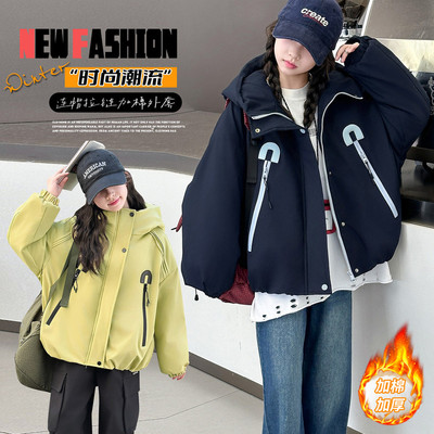 2025新款冬季加厚连帽棉服男女童时尚潮流保暖外套百搭冬装