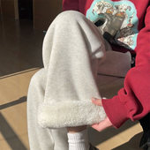 外穿小个子卫裤 羊羔绒阔腿裤 子加厚保暖棉裤 秋冬加绒裤 女2026新款