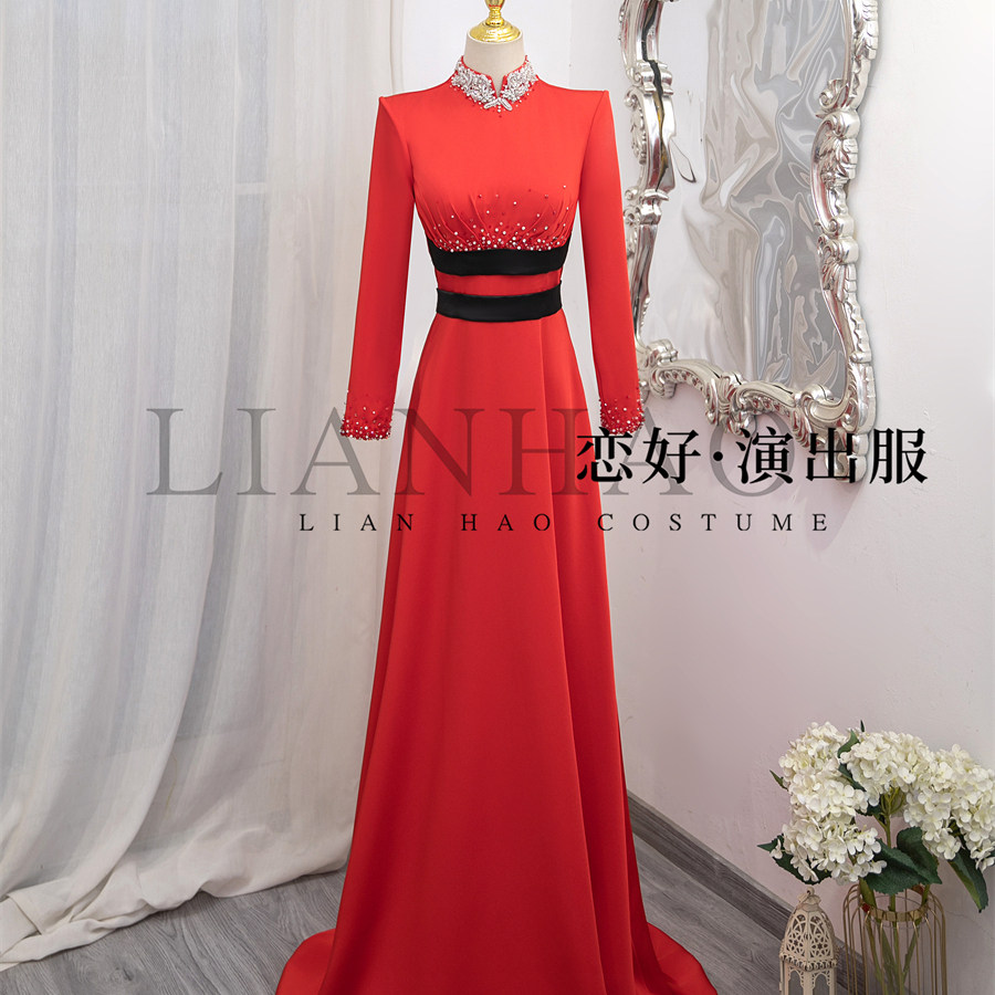 恋好演出服中国风女长裙舞台表演中国风艺考独唱演出服装声乐演出