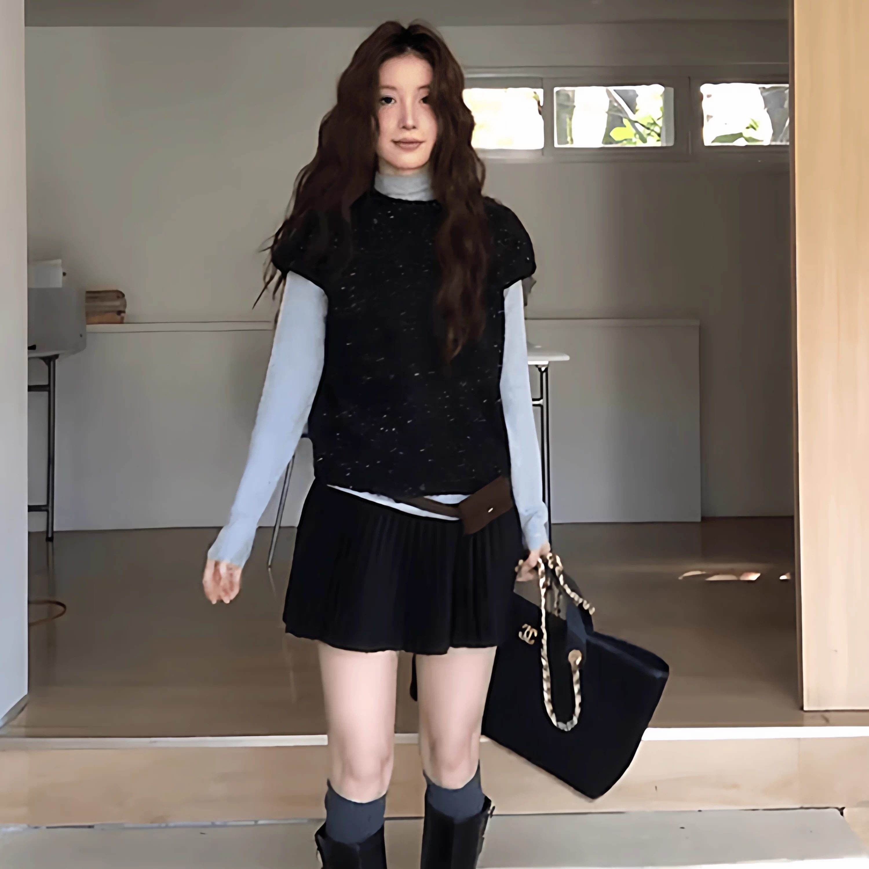 甜妹风高领打底衫外搭黑色短袖毛衣女2025秋冬新款百褶半身裙套装,女装/女士精品,时尚套装,淘宝优惠券,粉丝福利购,淘宝优惠卷