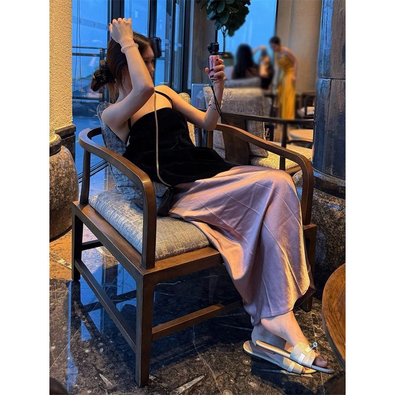 法式赫本风黑色吊带上衣套装