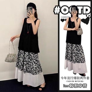 裙子 夏日多巴胺穿搭无袖 碎花连衣裙女夏季 2025新款 独特绝美小套装