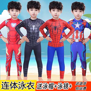 蜘蛛侠儿童泳衣长款连体防晒泳装长袖长裤男孩钢铁侠泳衣夏季新款
