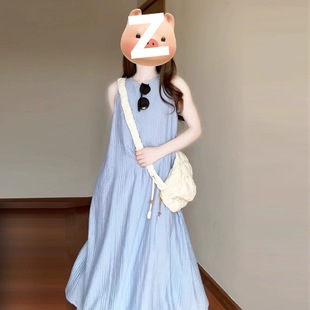 新款 背心吊带连衣裙子女夏季 海边度假气质长裙带内里高级有档次