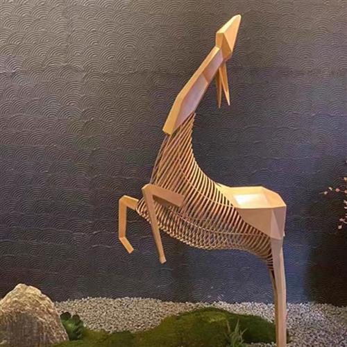 户外不锈钢梅花鹿雕塑定制厂家几何酒店商场园林水景展厅落地摆件
