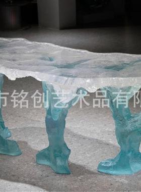 铂晶透明树脂冰岛水晶茶桌现代异形套装桌椅