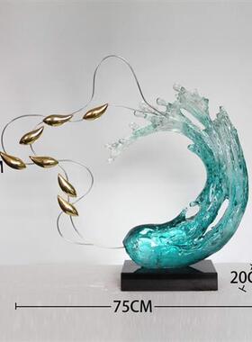 酒店样板间玄关客厅装饰品摆件现代别墅办公室透明树脂水浪花雕塑