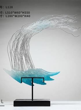 晶悦透明树脂浪花摆件雕塑客厅玄关抽象装饰艺术酒店会所大堂摆设