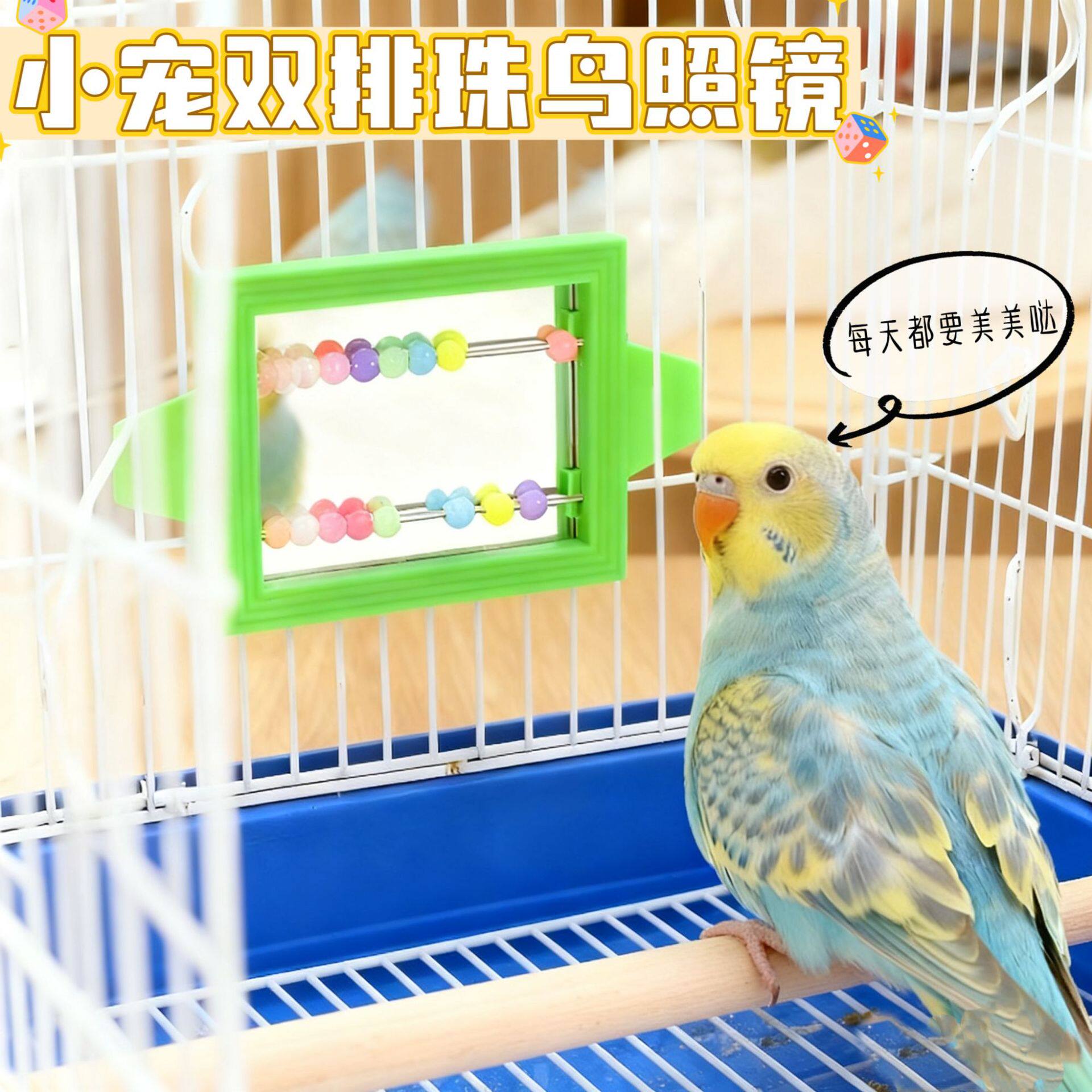 鹦鹉彩珠镜鸟用双排解闷照镜用品虎皮牡丹玄凤鸟笼宠物饰品玩具