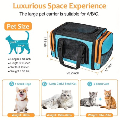 Portable Cat Travel Crate 35lbs Portable Collapsible Soft