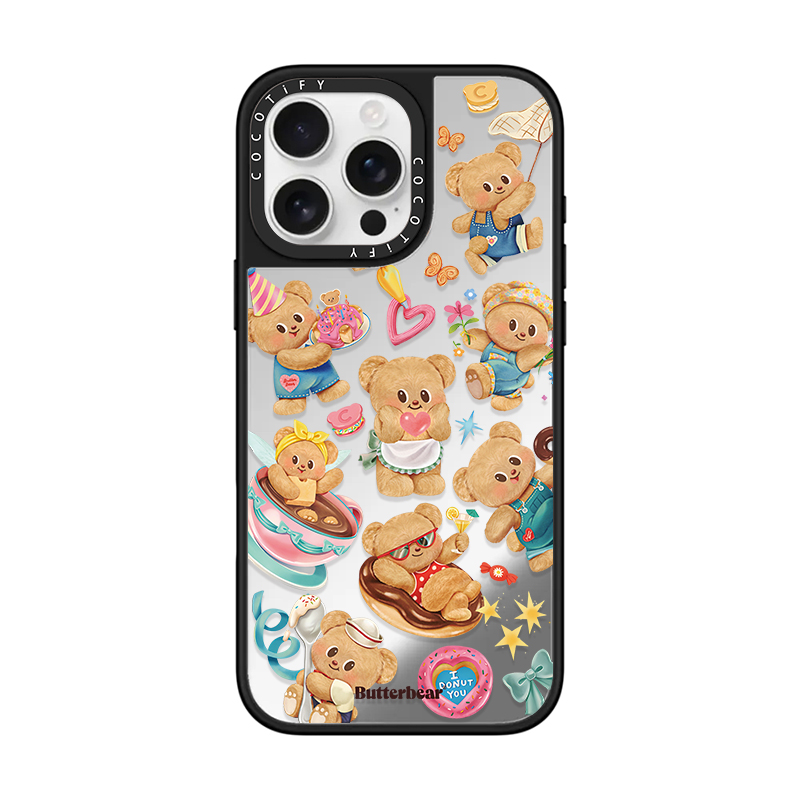 适用iPhone苹果16promax手机壳14/16/16pro轻奢风17软胶15中国风17化妆镜15pro防摔黄油小熊甜点贴纸