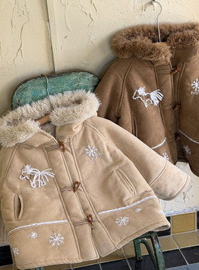 【Happy first】马年限定冬装新款亲子复古加厚雪花保暖皮毛一体