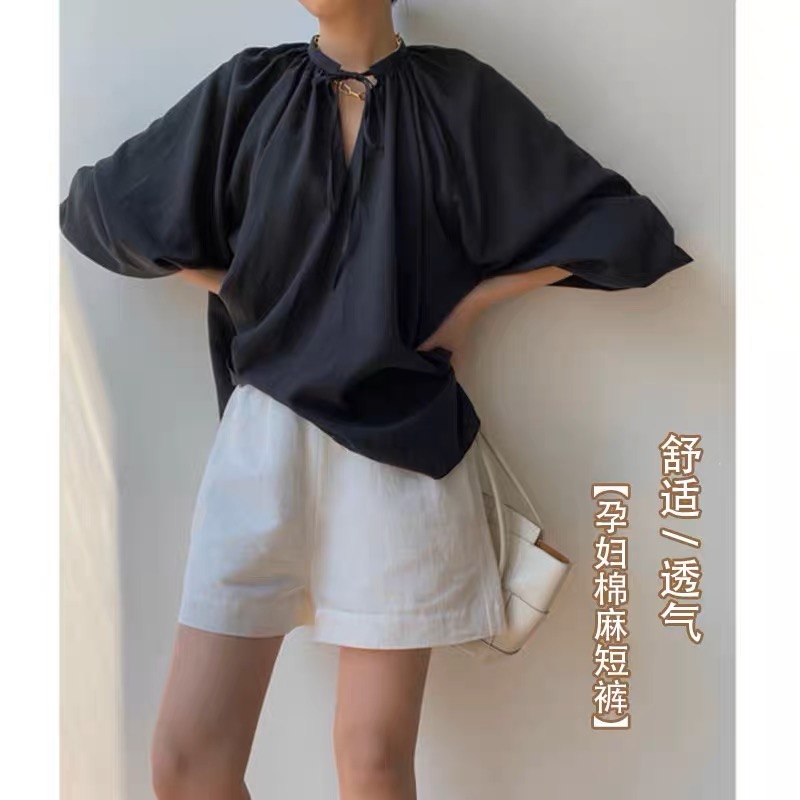 孕妇短裤夏季薄款外穿棉麻休闲宽松阔腿托腹裤子夏天打底裤热裤子