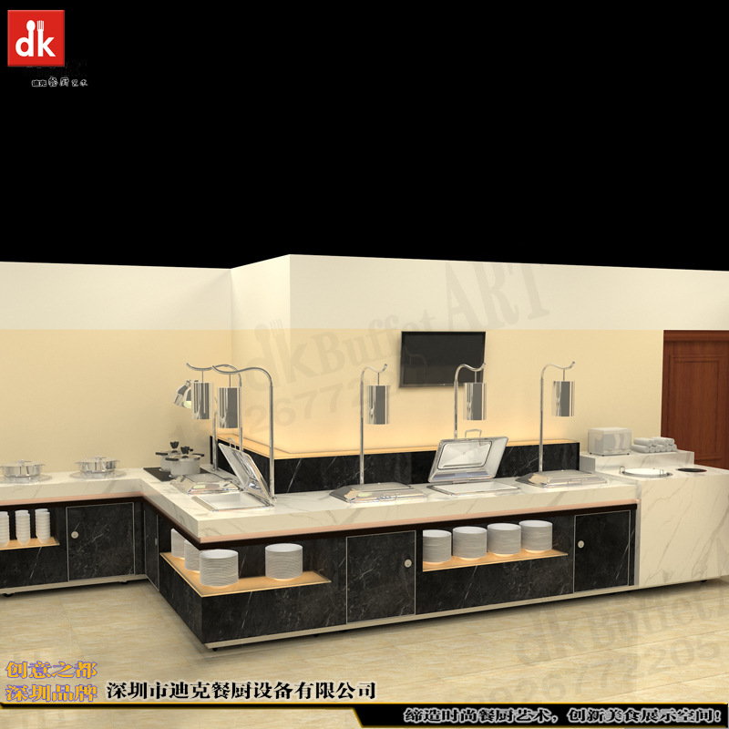 酒店自助餐台生产 尺寸设计定制可做冷热型 dk多功能布菲台效果图