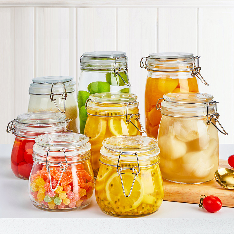 Glass Airtight Kitchen Storage Jar Sealed Food Container Gra