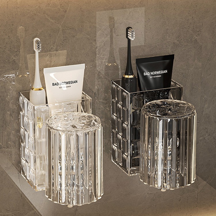 No-drill bathroom toothbrush holder, wall-mounted organizer