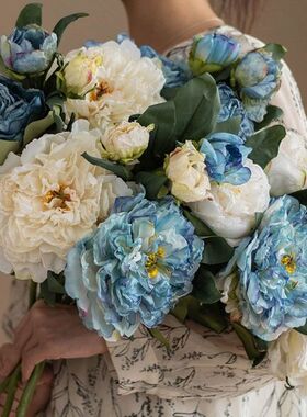 轻奢大束牡丹复古仿真芍药油画风假花客厅家居摆件装饰拍照道具花