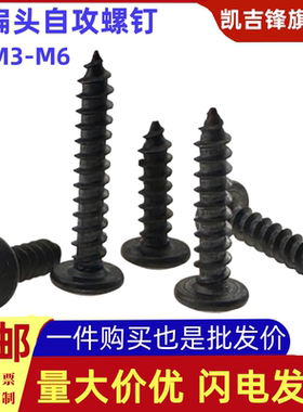 黑色大扁头自攻螺丝钉十字槽自攻钉尖尾黑蘑菇头自攻螺钉M3M4M5M6
