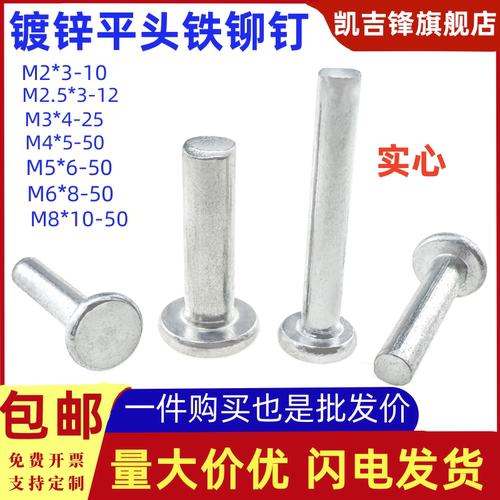 镀白锌平头实心铁铆钉GB109