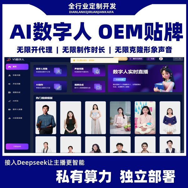 ai'数字人直播软件本地部署算力OEM贴牌源码二次开发对接deepseek