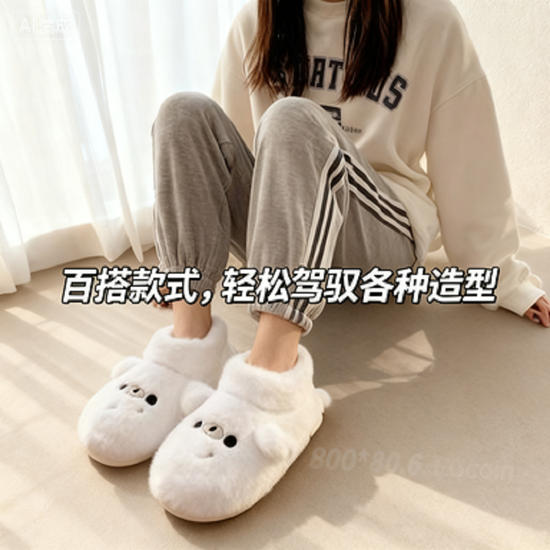 毛绒拖鞋秋冬季女生室内家居保暖毛绒/玩偶/公仔/布
