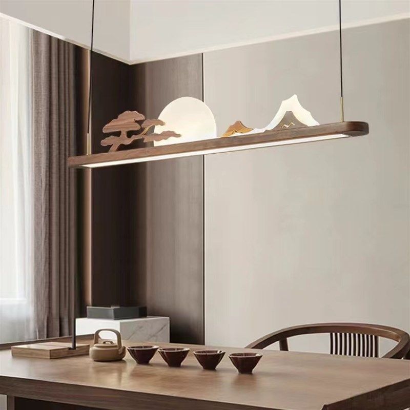 中山古镇展厅艺术【皓月】新中式餐厅灯禅意黑胡桃实木茶室饭厅灯,家装灯饰光源,商用吊灯,淘宝优惠券,粉丝福利购,淘宝优惠卷