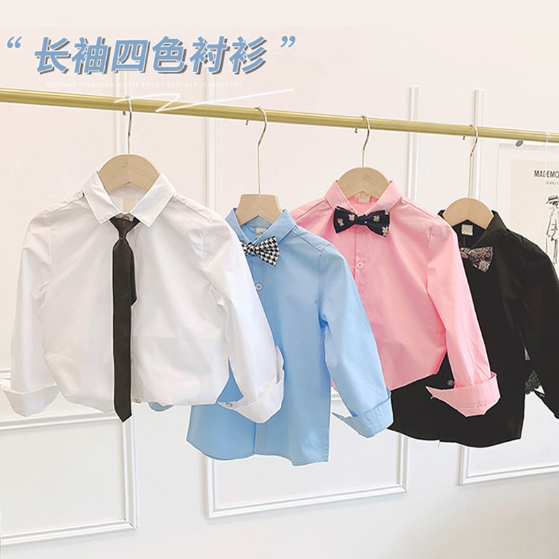 男童炸街衬衫薄款秋o夏季儿童黑白色衬衣演出服小童宝宝长袖上衣