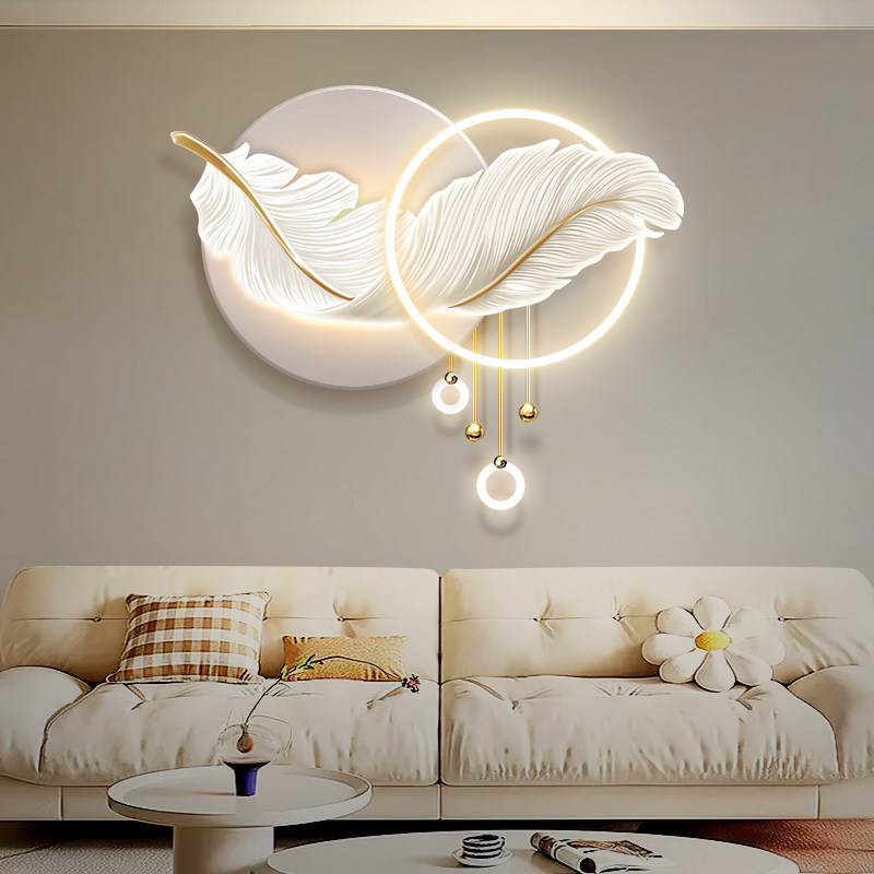 发光羽毛客厅装j饰画高级感沙发背景墙立体壁饰现代轻奢抽象壁灯,家居饰品,现代装饰画,淘宝优惠券,粉丝福利购,淘宝优惠卷