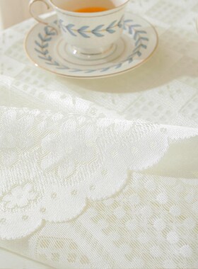 43N白色蕾丝桌布轻奢感小y圆桌茶几布氛围感冰箱防尘床头柜盖