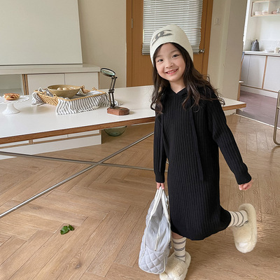 女童冬季韩版洋装毛衣裙儿童y连帽针织长裙内搭打底衫宽松裙子夏