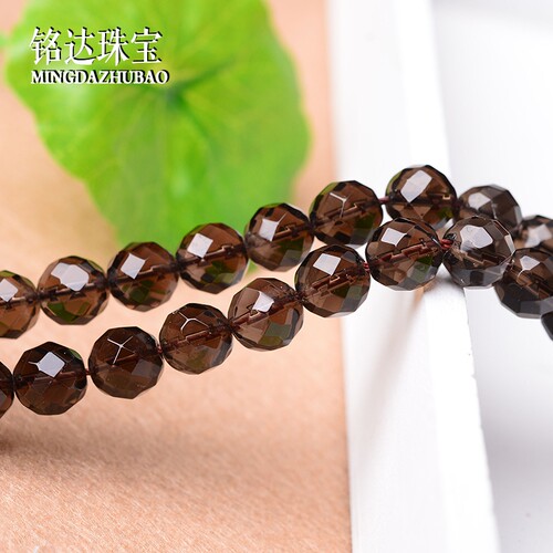 天然刻面茶晶散珠子切面烟晶64切面茶色水晶NDIY手链项链串珠配件