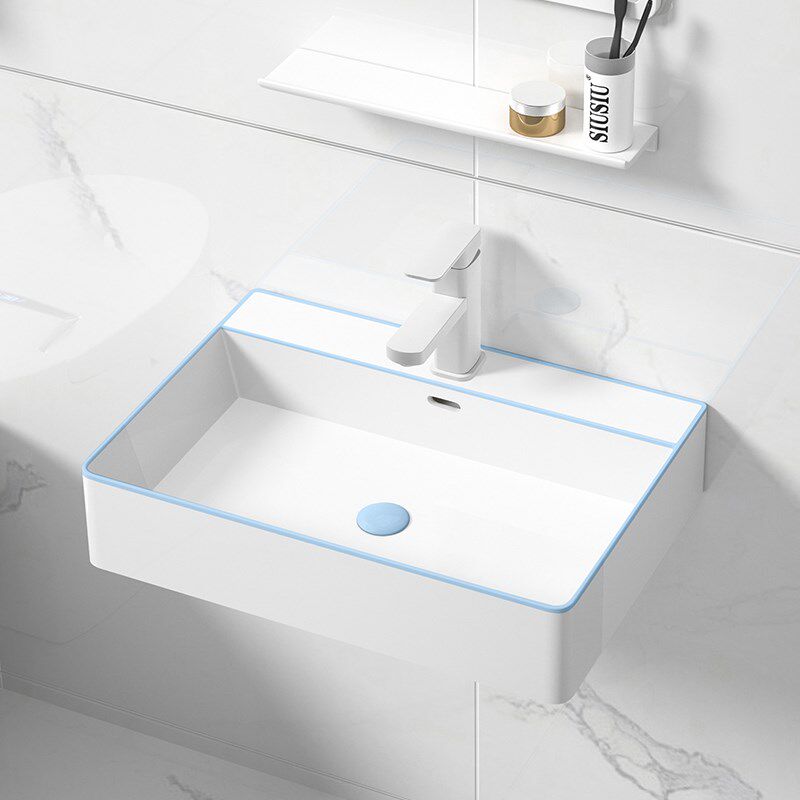 蓝色边方形洗脸盆陶瓷小号壁挂盆洗手盆挂墙式水池水盆洗漱面盆
