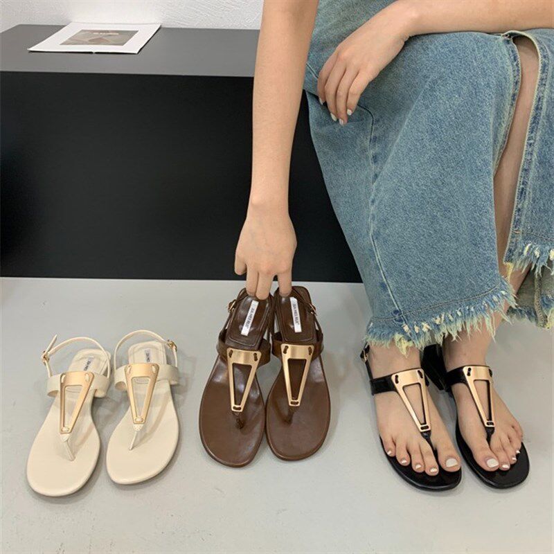 夹脚凉鞋女夏季2023年新款韩版法式晚风温柔仙女气质平底时装鞋子