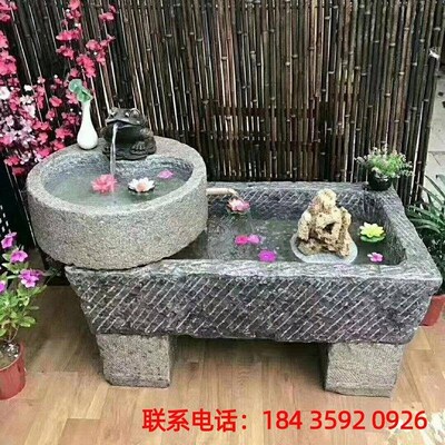 养鱼流水景观老旧石槽种花室内石槽鱼缸阳台户外庭院造景马槽牛槽