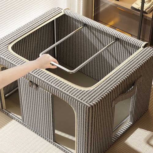 棉麻衣服收纳箱大容量家用衣柜衣物羽绒服袋子防水防潮分层棉被筐