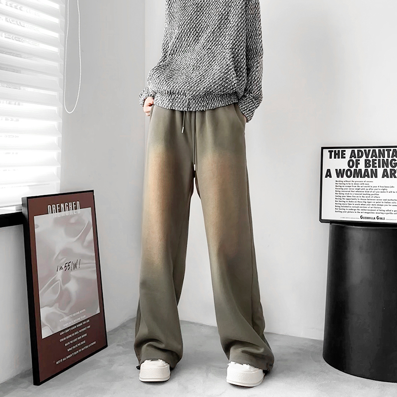 大码复古扎染阔腿裤女春季胖mm宽松直筒休闲裤高腰垂感束脚卫裤子