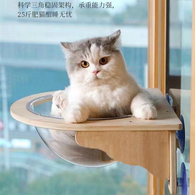 实木猫窝悬挂吸盘玻璃免打孔猫爬架透明太空舱阳台窗户吊挂床挂窝,宠物/宠物食品及用品,猫爬架,淘宝优惠券,粉丝福利购,淘宝优惠卷