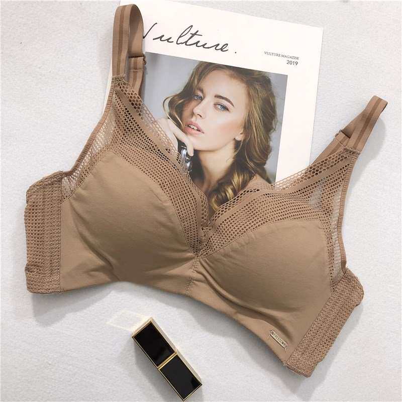 d购600 好穿到哭!炒n鸡柔软新款无痕透气薄款法式聚拢文胸.