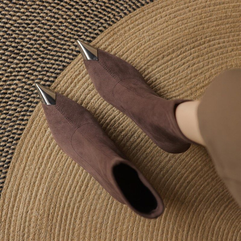 韩版新款秋冬短靴女单靴弹力靴瘦瘦靴细高跟金属包头尖头3340码,女鞋,弹力靴/袜靴,淘宝优惠券,粉丝福利购,淘宝优惠卷