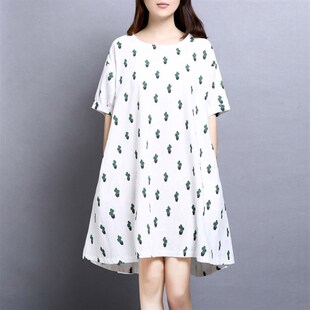 加肥加大码孕妇装20n0斤夏装胖mm中长款300夏季孕晚期棉麻连衣裙