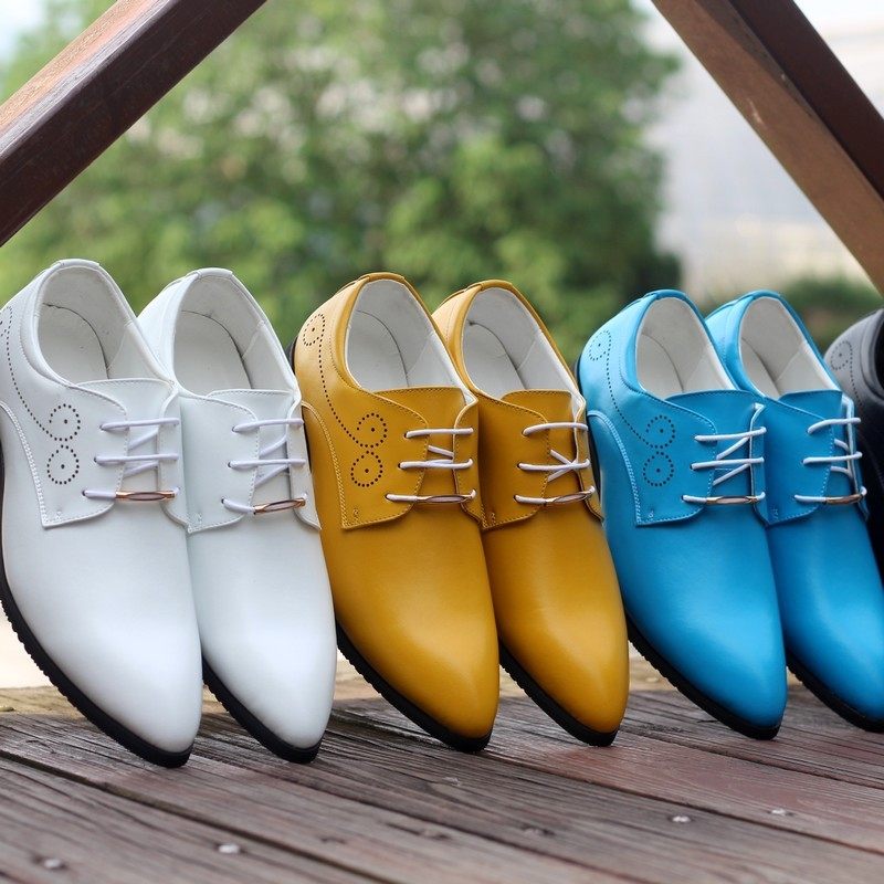 潮流黄色男鞋子青年韩版男士商务透气休闲鞋英伦正装尖头小皮鞋秋,流行男鞋,正装皮鞋,淘宝优惠券,粉丝福利购,淘宝优惠卷