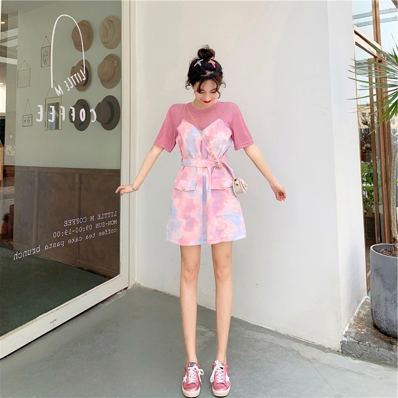 2021年新款夏季温柔系穿搭裙子可甜g可盐连衣裙两件套装微胖女生